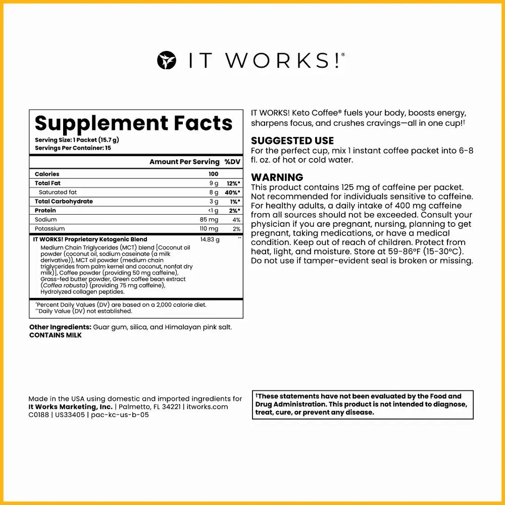 IT WORKS! Keto Coffee – Original | Fasting-Friendly Instant Keto Coffee Mix (15 Packets).