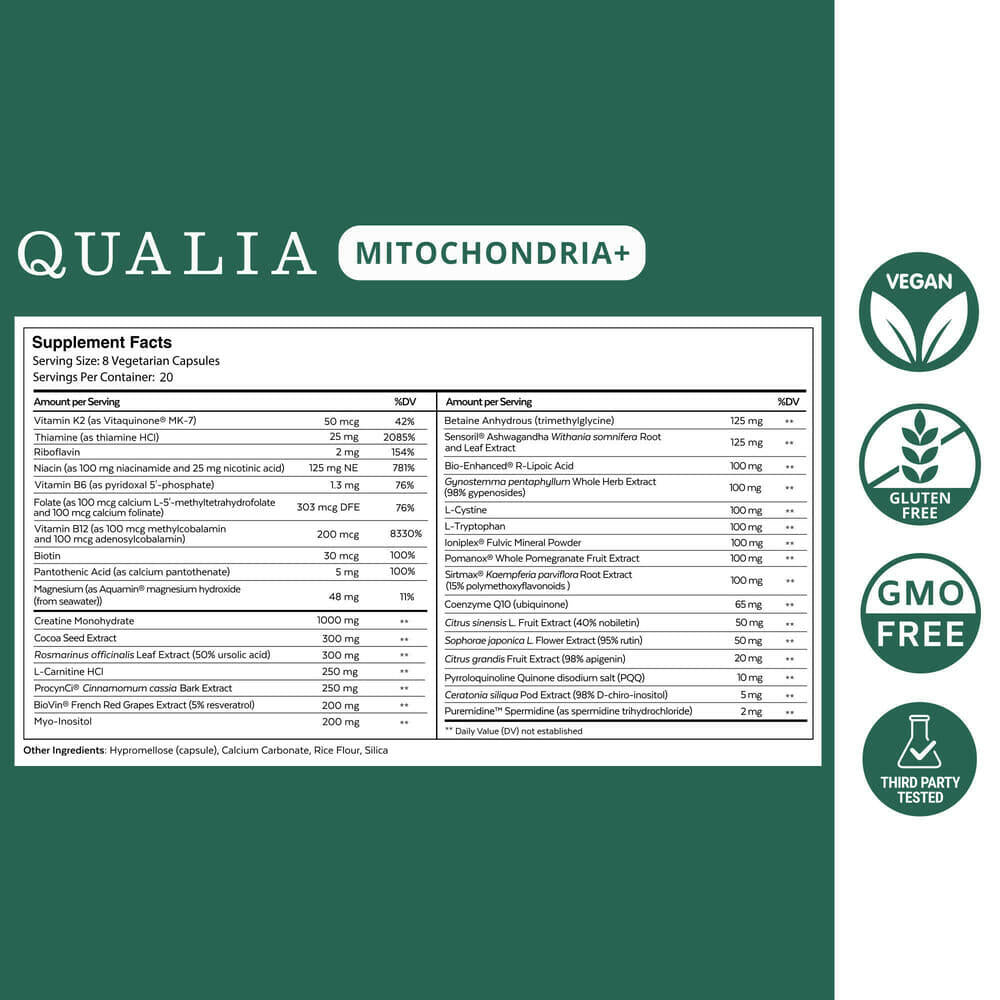 Qualia Mitochondria+ | 34-Ingredient Mitochondrial & Cellular Energy Support.