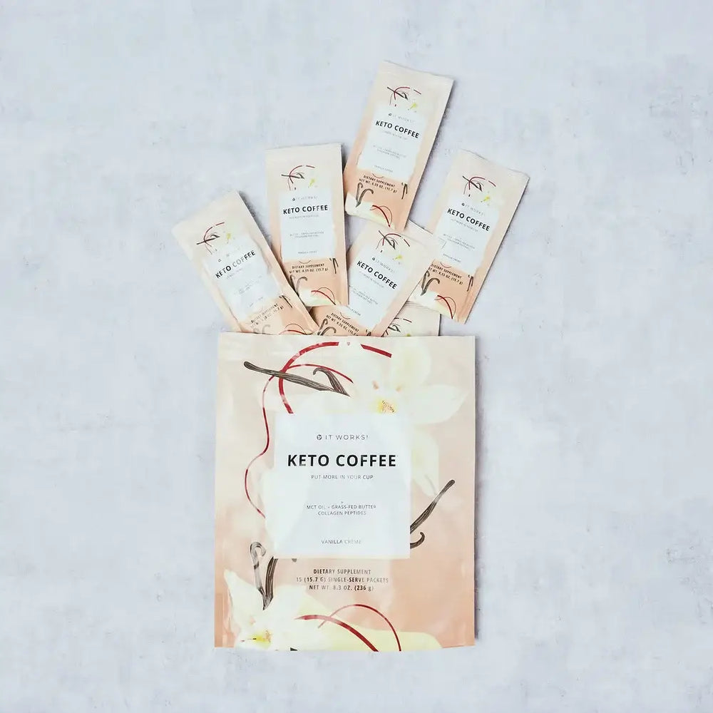 IT WORKS! Keto Coffee – Vanilla Crème | Instant Keto-Friendly Coffee Mix (15 Packets).