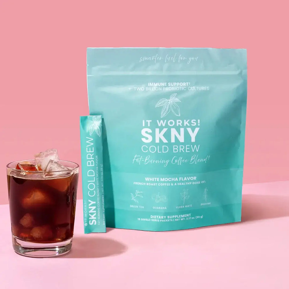 It Works SKNY Cold Brew – White Mocha | Fat-Burning Coffee Blend with Probiotics, 15 Single-Serve Packets.